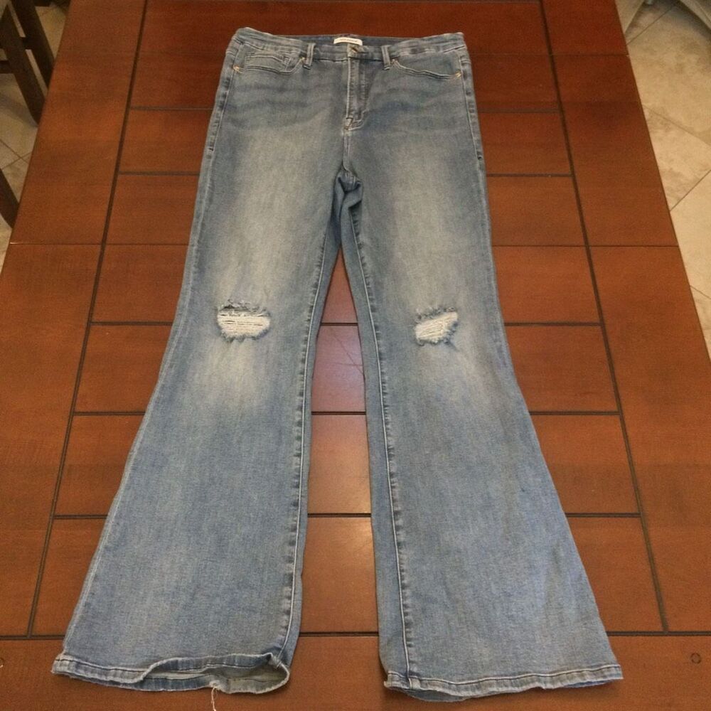 Good American Good Flare Jeans size 16 wide leg distressed
